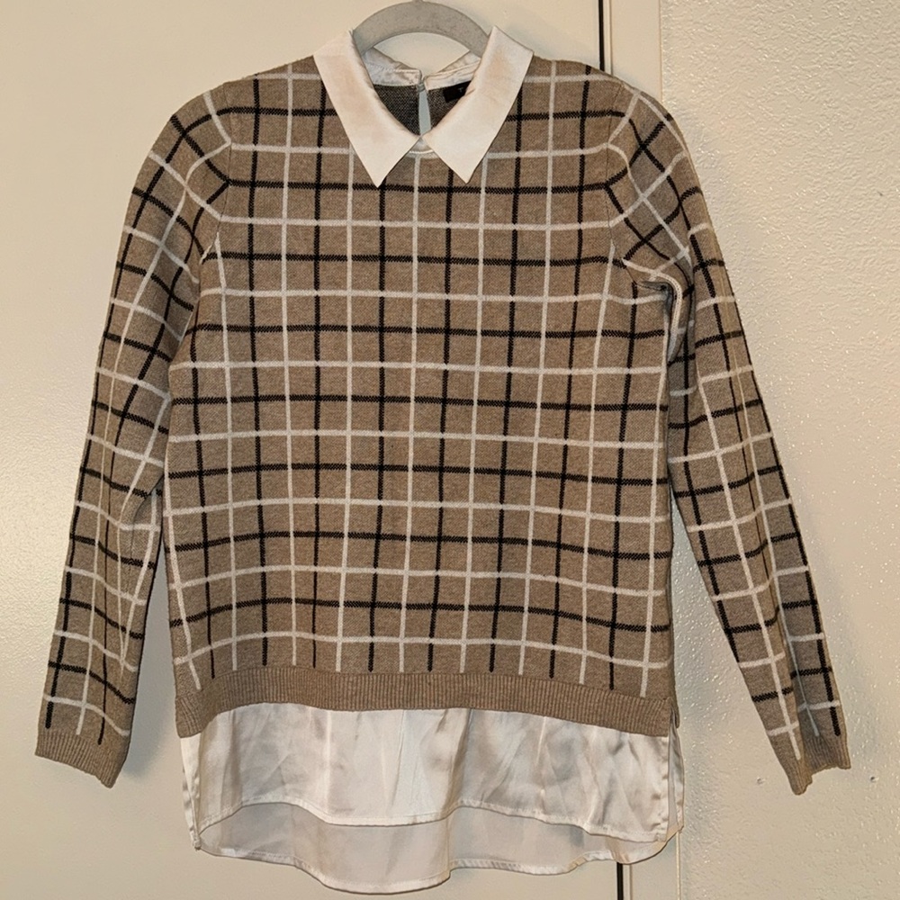 TAHARI Collared Windowpane Sweater